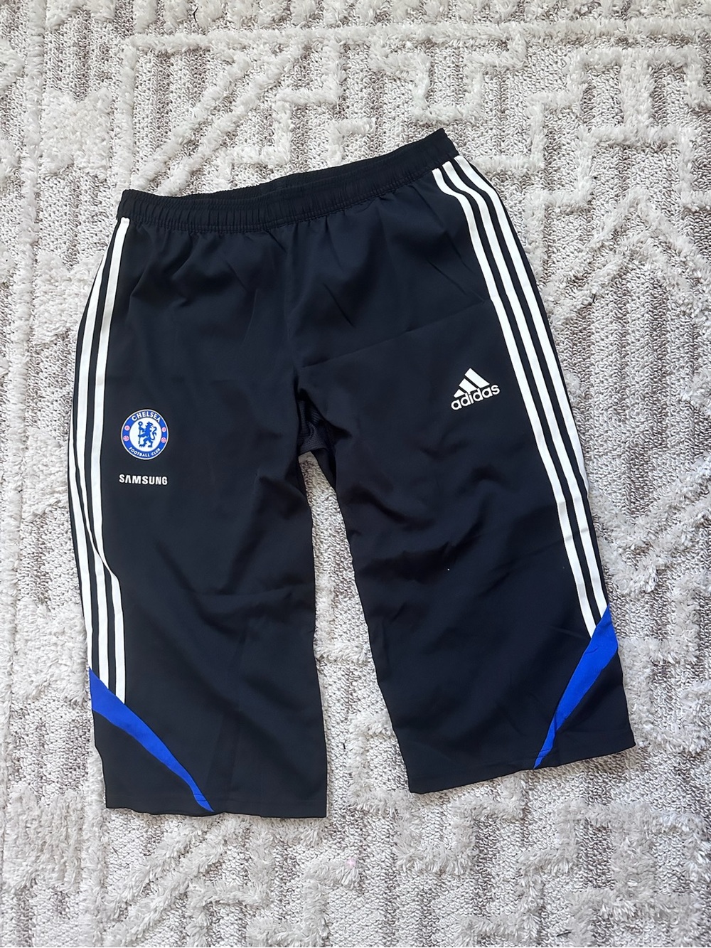 adidas Black Mens Chelsea Training 3/4 lengthwith White Stripes and Blue Accents